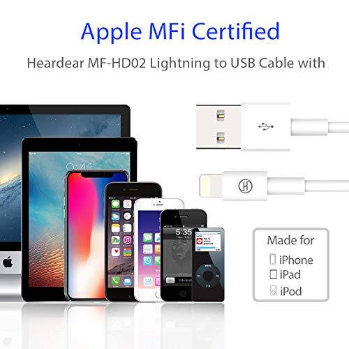 Heardear Cable iPhone Cargador Cable Lightning, Cable de Lightning a USB[Certificado MFi de Apple]para iPhone 11 Pro MAX/XS Max/XR/X/8/7/6s/6/Plus/5SE/5s,iPad Pro/Air/Mini,iPod(Blanco 1M) Original
