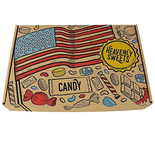 Heavenly Cesta de Dulces y Chocolate Americanos - Set de Marcas Clásicas de USA, Surtidos Originales, Regalo Perfecto para Niños, Adulto - Cumpleaños, Navidad - 13 Dulces, Pack de 25x18x2,5cm