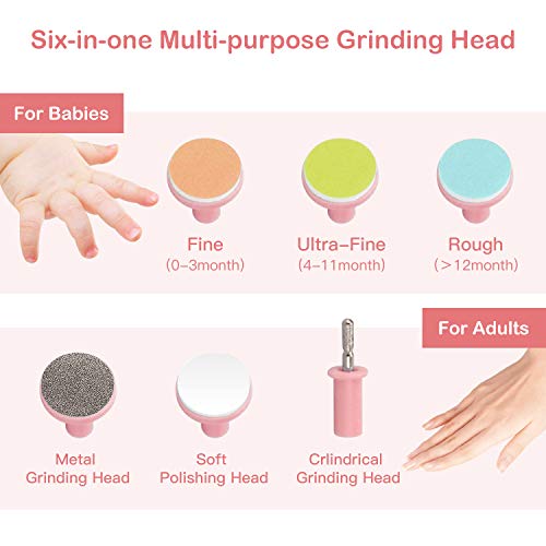 HebyTinco Eléctrico Lima de uñas del bebé Lima de uñas Set, Multifuncional Set de Pedicura para Bebés y Adultos para las uñas, Cuidado, Pulido y Recorte, 6 en 1 Manicura de Seguridad Profesional