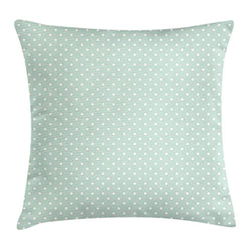 Heekie Funda de cojín Green Throw Pillow Cushion Cover, Retro Style Baby Nursery Themed Pattern with Little White Polka Dots Pastel, Decorative Square Accent Pillow Case, Mint Green White
