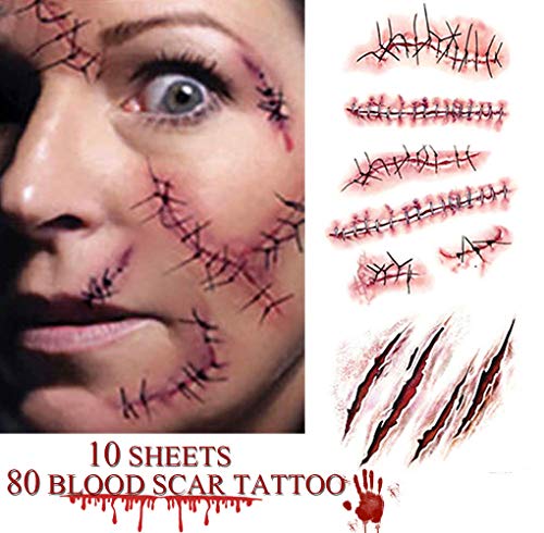 heekpek Halloween Zombie Cicatrices Tatuajes Pegatinas con Falso Scab Sangre Especial Fx Costume Maquillaje Props Tatuajes Temporales Variedad de Opciones (Estilo C)