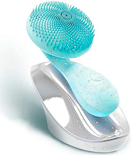 HELIOZ Ultrasónico【Nuevo】Limpiador Facial Eléctrico de Silicona Orgánica, Filamentos Extra Suaves, Recargable Magnético e Impermeable, Masajeador Antiedad (Turquesa)