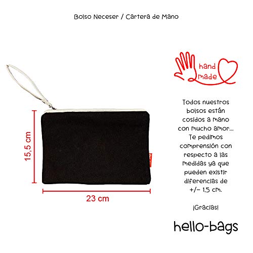 Hello-Bags - Neceser de Algodón con Cremallera y Forro Interior, 23 cm, Negro