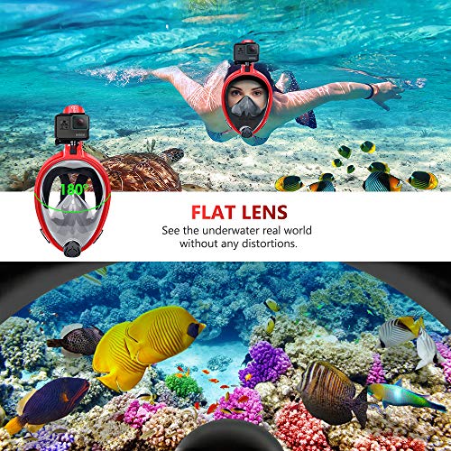 HENGBIRD Máscara de Buceo Integral Máscara de Esnórquel Anti-Vaho Anti-Fuga Gafas Cara Completa 180 ° Visible Apoyo Camara Deportiva (Red L/XL)