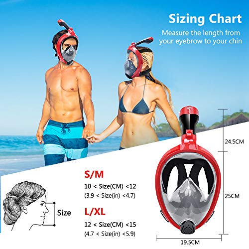 HENGBIRD Máscara de Buceo Integral Máscara de Esnórquel Anti-Vaho Anti-Fuga Gafas Cara Completa 180 ° Visible Apoyo Camara Deportiva (Red L/XL)