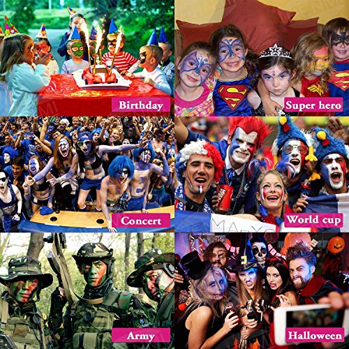 HENMI pintura facial, 14 colores, 2 brillos, 2 pinceles, kit de pintura corporal, seguridad no tóxica para el maquillaje infantil, Cosplay/Navidad/Helloween/Partes