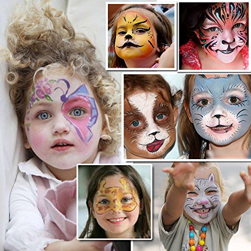 Herenear Pintura Cara 12 Colores, 1 Purpurinas, 3 Pinceles, Maquillaje Arte Paleta Set Niños Infántil para Hallowen, Carnaval, La Semana Santa, Fiestas, Cumpleaños, Discoteca, Navidad, etc