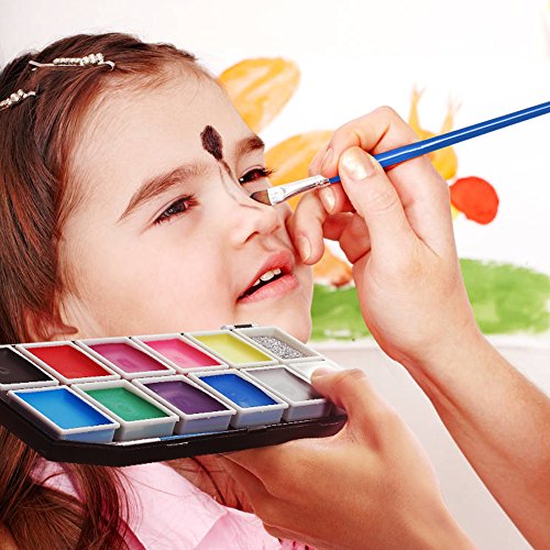 Herenear Pintura Cara 12 Colores, 1 Purpurinas, 3 Pinceles, Maquillaje Arte Paleta Set Niños Infántil para Hallowen, Carnaval, La Semana Santa, Fiestas, Cumpleaños, Discoteca, Navidad, etc