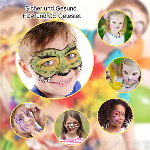 Herenear Pintura Cara 12 Colores, 1 Purpurinas, 3 Pinceles, Maquillaje Arte Paleta Set Niños Infántil para Hallowen, Carnaval, La Semana Santa, Fiestas, Cumpleaños, Discoteca, Navidad, etc