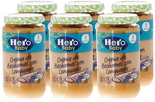 Hero Baby Lenguado con Crema de Bechamel Tarritos de Puré para Bebés a partir de 8 meses Pack de 6 x 235 g