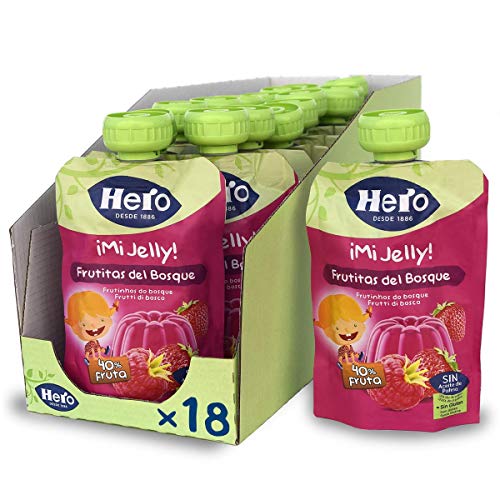 Hero Baby Mi Jelly - Bolsita de Gelatina de Frutas del Bosque, Sin Azúcares Añadidos, para Bebés a Partir de los 36 Meses - Pack de 18 x 100 g