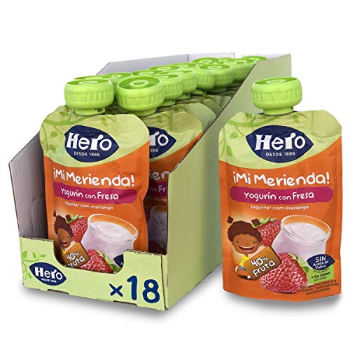 Hero Baby Mi Merienda - Bolsita de Yogurín con Fresa, Sin Azúcares Añadidos, para Bebés a Partir de los 12 Meses - Pack de 18 x 100 g