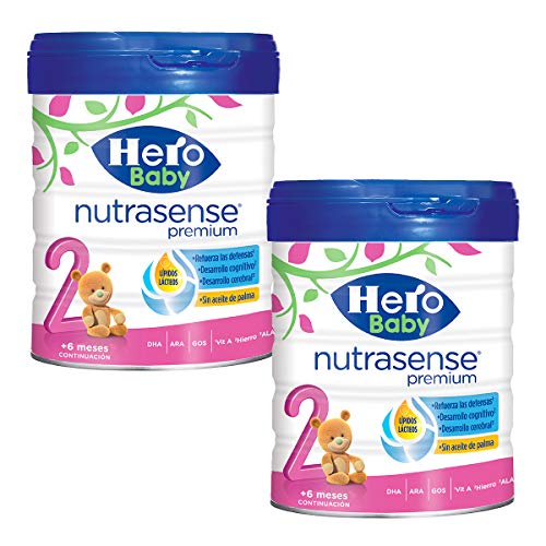 Hero Baby Nutrasense Premium 2 - Leche de Inicio en Polvo para Bebés hasta los 6 Meses, Crecimiento y Desarrollo - Pack de 2 x 800g