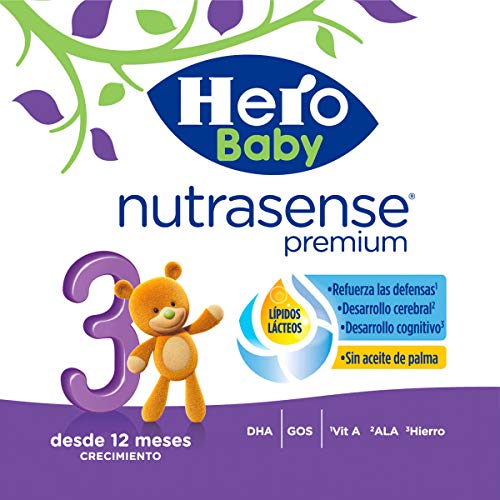 Hero Baby Nutrasense Premium 3 - Leche de Inicio en Polvo para Bebés hasta los 6 Meses, Crecimiento y Desarrollo - Pack de 2 x 800g