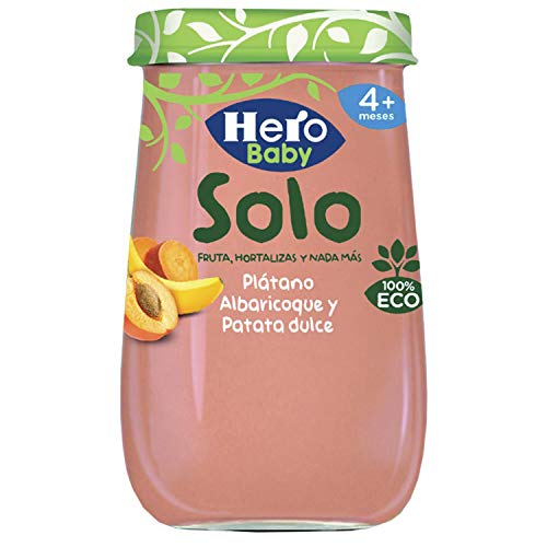 Hero Baby Solo Tarrito de Puré de Plátano, Albaricoque y Patata Dulce Ecológico Sin Gluten Ni Aditivos para Bebés a partir de 4 meses 190 g (BIO)