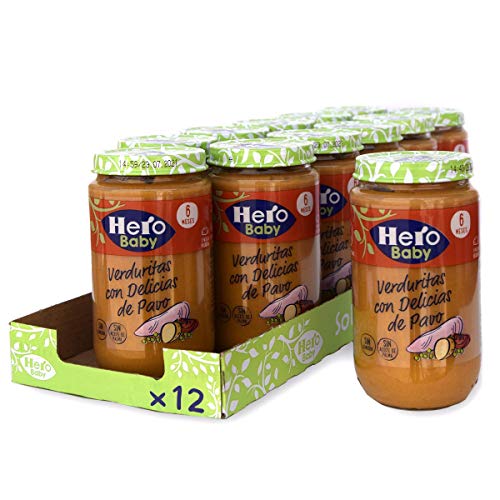 Hero Baby - Tarrito de Verduritas con Delicias de Pavo, Ingredientes Naturales, para Bebés a Partir de los 6 Meses - Pack de 12 x 235 g