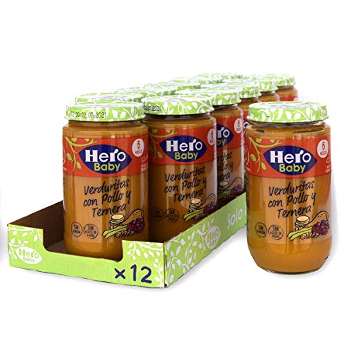 Hero Baby - Tarrito de Verduritas con Pollo y Ternera, Ingredientes Naturales, para Bebés a Partir de los 6 Meses - Pack de 12 x 235 g