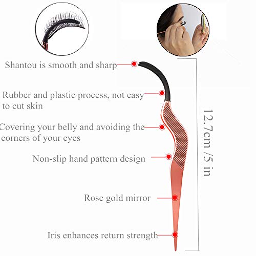 Herramienta de aplicador de pestañas postizas de 3 piezas Pinzas de extensión de pestañas, pestañas cejas tijeras removedor de acero inoxidable Clip Nipper (Oro rosa)