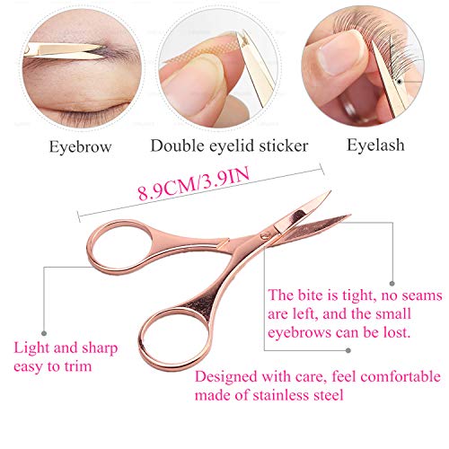 Herramienta de aplicador de pestañas postizas de 3 piezas Pinzas de extensión de pestañas, pestañas cejas tijeras removedor de acero inoxidable Clip Nipper (Oro rosa)