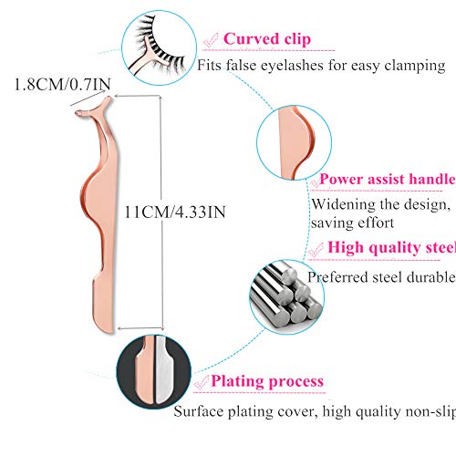 Herramienta de aplicador de pestañas postizas de 3 piezas Pinzas de extensión de pestañas, pestañas cejas tijeras removedor de acero inoxidable Clip Nipper (Oro rosa)