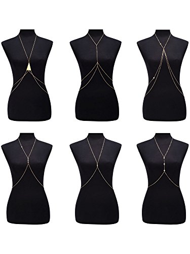 Hestya 6 Piezas de Cadena de Ombligo Cuerpo de Cruz Delgada Atractiva Dorada Cadena de Cintura Joyería de Cuerpo de Bikini Playa para Mujeres