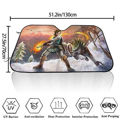 HHJJI Leyenda de Z-Elda Sombrilla para Parabrisas, Parabrisas automático Sun Shade 51.2 '' X 27.5 '' Ajuste Universal para automóvil SUV de camión sedán automático