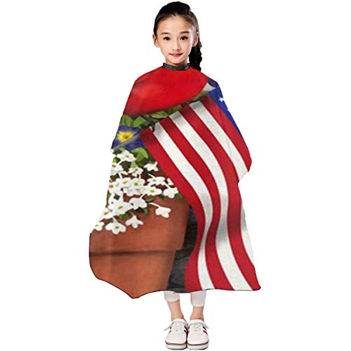 HHJJI Niños Niños Orgullo americano Cardenales rojos Gloria de la mañana púrpura Maravilloso delantal de corte de pelo Peluquero Vestido de corte de pelo Impermeable para corte de pelo Peinado Smock C