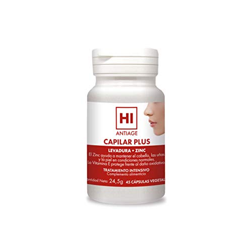 HI - Hi Antiage - Capilar Plus - Complemento Alimenticio con Vitaminas para Fortalecer Cabello y Uñas - 45 Cápsulas - Vitamina E, Levadura de Cerveza y Zinc - Apto para Veganos