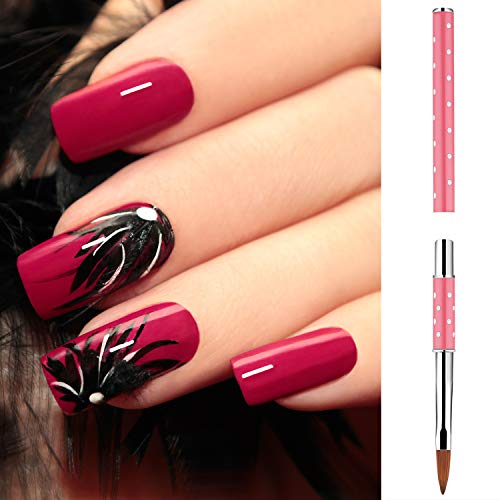 Hicarer Kolinsky - Juego de 5 Pinceles de uñas acrílicos con Mango Rosa, Herramienta de Bricolaje para salón de Belleza, Uso doméstico, tamaño 4, 6, 8, 10 y 12
