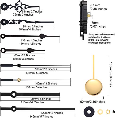 Hicarer Movimiento de Reloj de Gatillo de Péndulo de Cuarzo Kit de Reloj de Péndulo Completar Caja de Música Chime con 3 Pares de Agujas de Reloj Espadas, Rectas