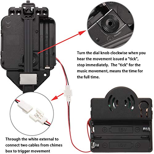 Hicarer Movimiento de Reloj de Gatillo de Péndulo de Cuarzo Kit de Reloj de Péndulo Completar Caja de Música Chime con 3 Pares de Agujas de Reloj Espadas, Rectas