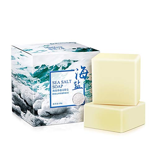 Hilai 1 UNID Jabón de sal de mar hecho a mano Jabón orgánico de leche de cabra Exfoliante e hidratante Piel Jabón natural de limpieza profunda para TODAS las afecciones de la piel