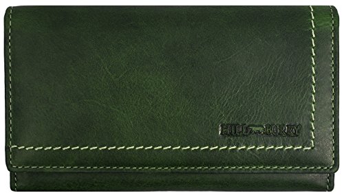 Hill Burry Cartera de Cuero para Mujer | Billetera - Monedero de Cuero Genuino con Aspecto Vintage | Mujeres - Hombre | XXL Largo Grande Capacidad (Verde)