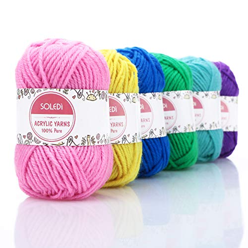 Hilo Acrílico SOLEDI lana prémium ovillos de hilo para tejer, perfecto para DIY y tejer a mano, con gratis ganchillo y bolsa de almacenamiento (25 g * 20 colores)