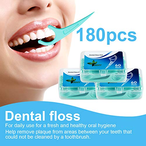 Hilo dental 180 Piezas, Palillos de hilo dental Plástico, hilo dental menta frasca para interdental oral limpieza - Floss sticks - 60 / paquete