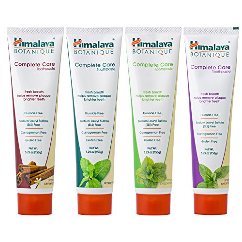 Himalaya Complete Care Toothpaste Variety Pack, Mint, Cinnamon, Peppermint and Spearmint, Natural, Fluoride-Free, SLS Free, Carrageenan-Free & Gluten-Free, 5.29 oz (150 g) Each, 4 Pack