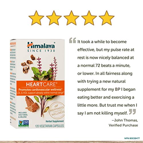 Himalaya HeartCare con albahaca sagrada y arjuna para el bienestar cardiovascular y el apoyo a la salud del corazón 720mg, 120 cápsulas, 1 mes de suministro