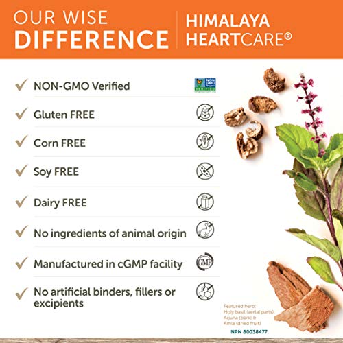 Himalaya HeartCare con albahaca sagrada y arjuna para el bienestar cardiovascular y el apoyo a la salud del corazón 720mg, 120 cápsulas, 1 mes de suministro