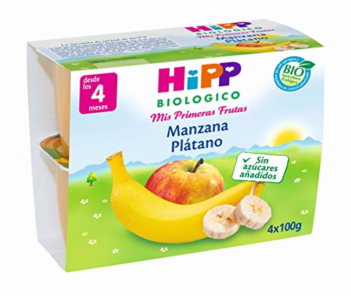 HiPP Biológico, Potito de postre para bebé (Manzana, Plátano) - 6 de 4 tarritos (Total 24 tarritos)