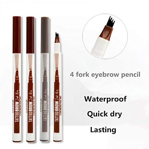 HIROCK Lápiz de cejas tatuaje impermeable Lápiz de cejas líquido Lápiz de cejas 4 tenedor Lápiz de maquillaje de larga duración de secado rápido (02# marrón claro)
