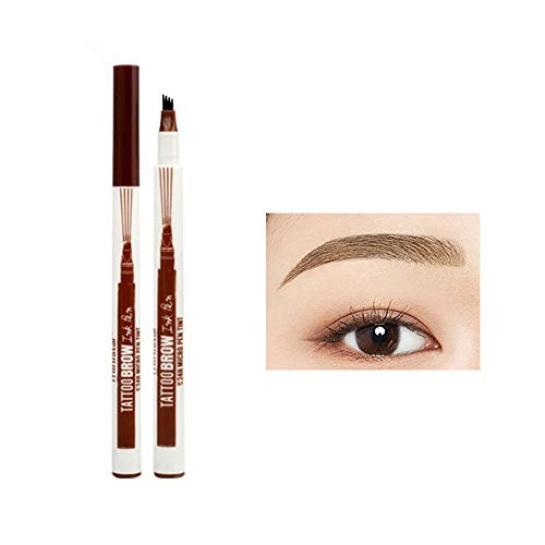 HIROCK Lápiz de cejas tatuaje impermeable Lápiz de cejas líquido Lápiz de cejas 4 tenedor Lápiz de maquillaje de larga duración de secado rápido (02# marrón claro)