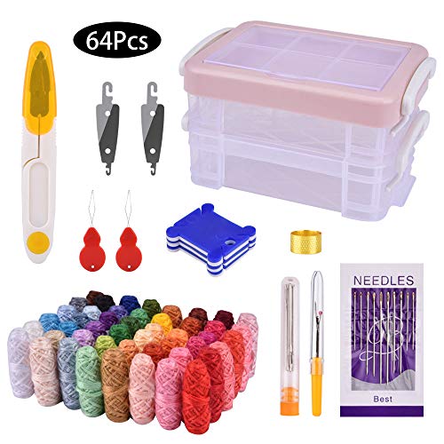 Hisome - Kit de bordado de punto de cruz para punto de cruz con números DMC, juego de punto de cruz, juego de herramientas de punto de cruz con organizador y caja de almacenamiento, multicolor