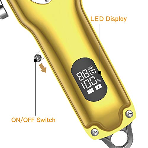 Hiveseen Cortapelos Hombre, Pantalla LED, Inalámbrica USB Recargable Batería 2500mAh, Ajuste de Longitud Preciso, 8 Pcs Maquina de Cortar Pelos Profesional para Barbero y Hombres (Dorado)