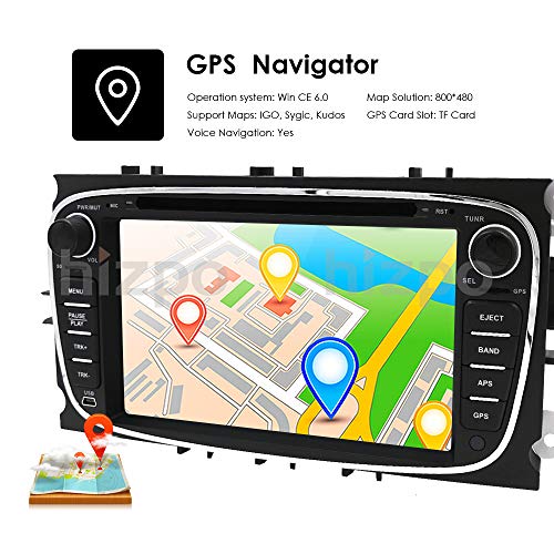 hizpo 7 Pulgadas Doble DIN Radio Coche Reproductor de DVD Soporte estéreo Navegación GPS Control del Volante Bluetooth SD USB Dab + para Ford Focus Mondeo Galaxy S-MAX