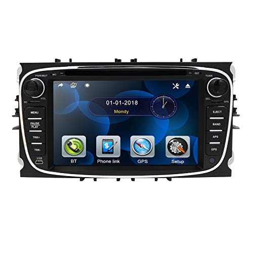 hizpo 7 Pulgadas Doble DIN Radio Coche Reproductor de DVD Soporte estéreo Navegación GPS Control del Volante Bluetooth SD USB Dab + para Ford Focus Mondeo Galaxy S-MAX