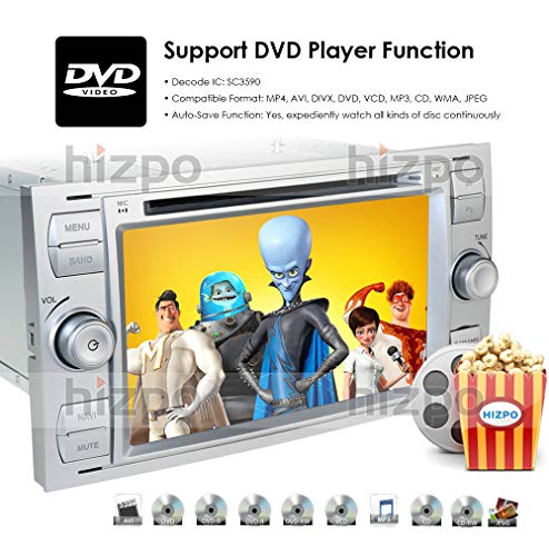 hizpo Unidad de Radio para Coche con Android 10 para Ford Focus Mondeo S-MAX C-MAX Galaxy con Soporte GPS, Pantalla de navegación, 4 G, WiFi, OBD2, Dab y Radio SWC DVD, Color Plateado