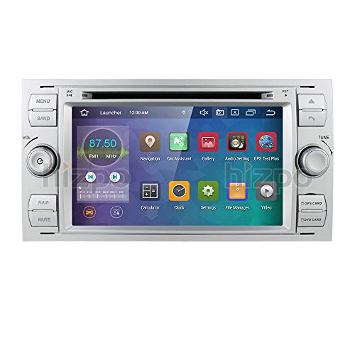 hizpo Unidad de Radio para Coche con Android 10 para Ford Focus Mondeo S-MAX C-MAX Galaxy con Soporte GPS, Pantalla de navegación, 4 G, WiFi, OBD2, Dab y Radio SWC DVD, Color Plateado