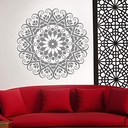 HNXDP Decoración Del Hogar Redondo Indio Mandala Yoga Etiqueta de La Pared de Vinilo Removible Impermeable Mural Dormitorio Sala de estar Gris 57x57cm