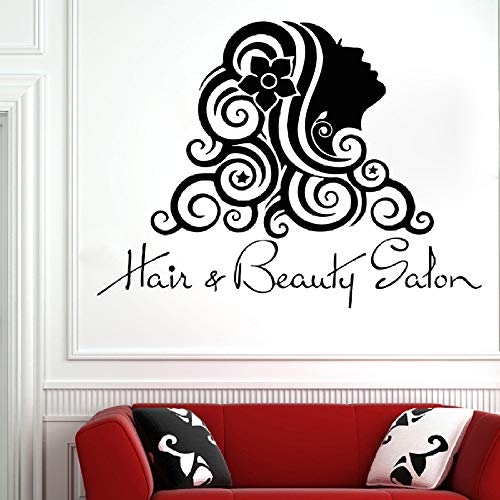 HNXDP Hair Salon Tatuajes de pared Moda Chica Peluquería Salón de belleza Decoración de pared Tijeras Peine Vinyl Decal Sticker Art Mural Decals 24 marrón 76x57cm