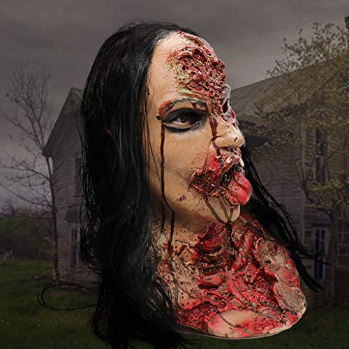 HOCOL Máscara de Halloween, Peluca Máscara Fantasma Femenina Máscara sangrienta de Cara Rota, para Disfraces Novedades de Fiesta Mascarada Accesorios de Halloween Cosplay-UNA